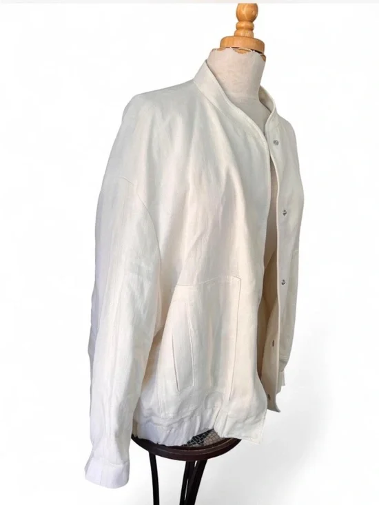 Zara Linen Blend Oversized Bomber Jacket in Cream - Size S - Picture 2 of 10
